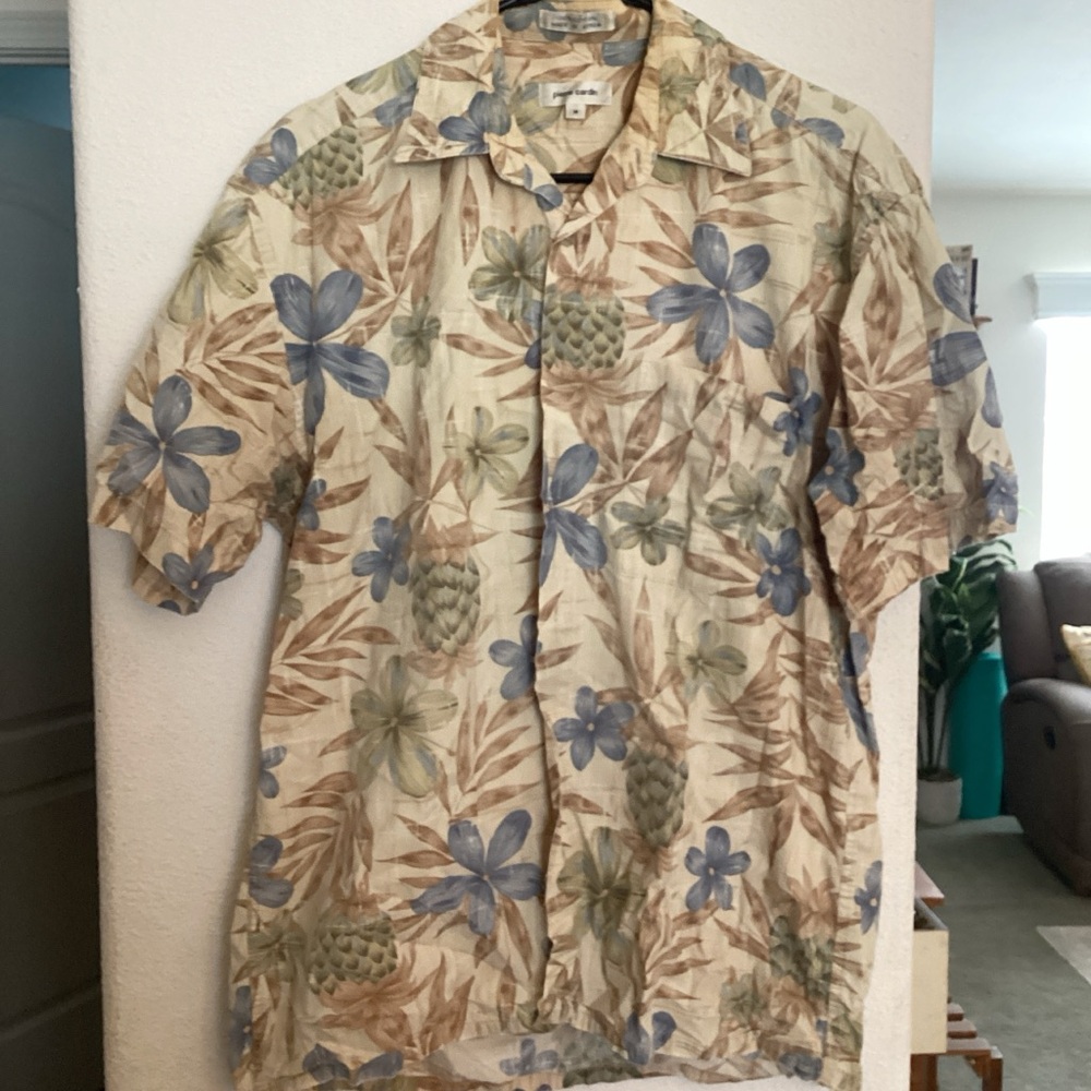 Pierre Cardin Beige and Blue Leaf Print Shirt